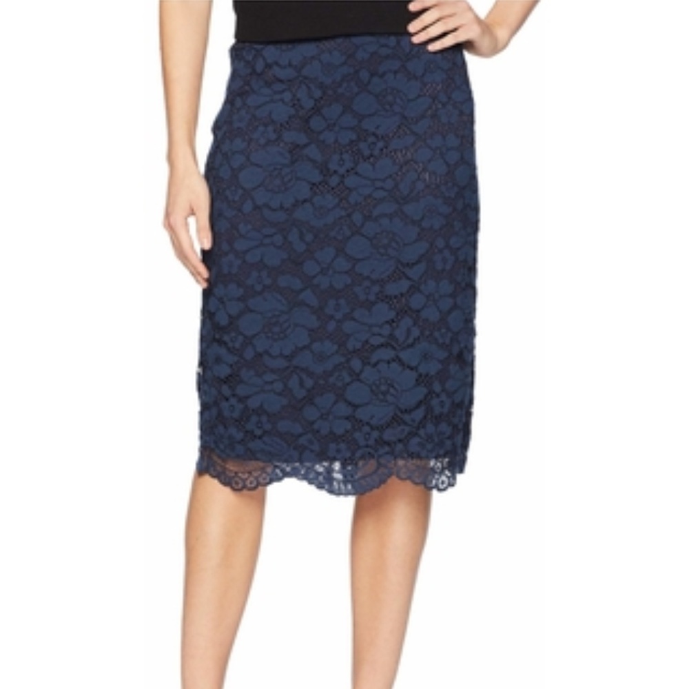 Floral Navy Blue Lace Pencil Skirt